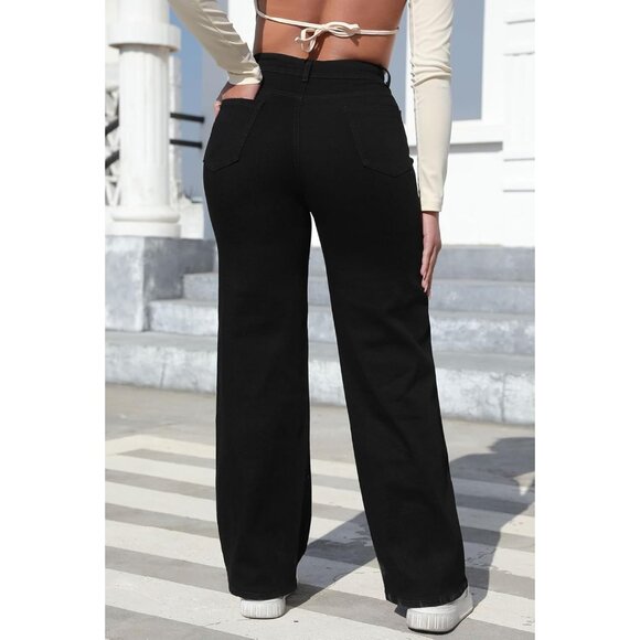 Women’s High Waist Ripped Wide Leg Denim Jeans Boyfriend Style Casual - Picture 3 of 6